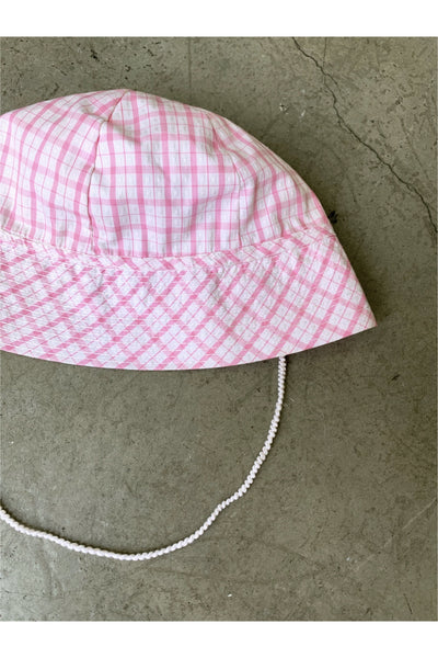 Vintage Pink Plaid Bucket Hat w/Strap