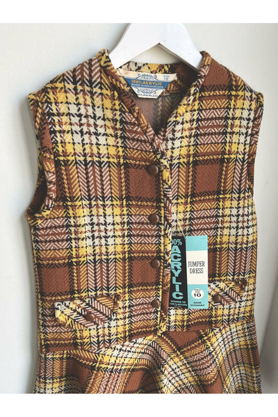 Vintage 70’s Deadstock Plaid Button Front Dress - Size 10