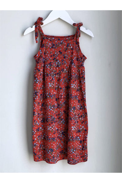Vintage Red Floral Dress w/Tie Shoulders - Approx Size 2 or 3