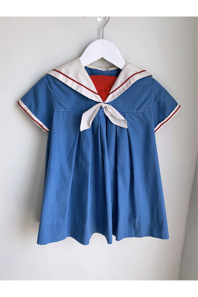 Vintage Blue Sailor Collar Dress - Approx Size 3