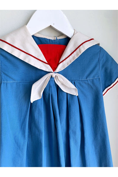 Vintage Blue Sailor Collar Dress - Approx Size 3