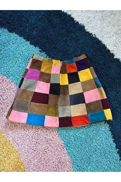 Vintage Colorful Patchwork Suede Skirt