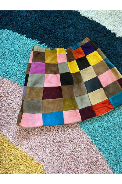 Vintage Colorful Patchwork Suede Skirt