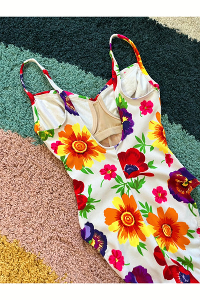 Vintage 90s High Cut Flower One Piece Swimsuit