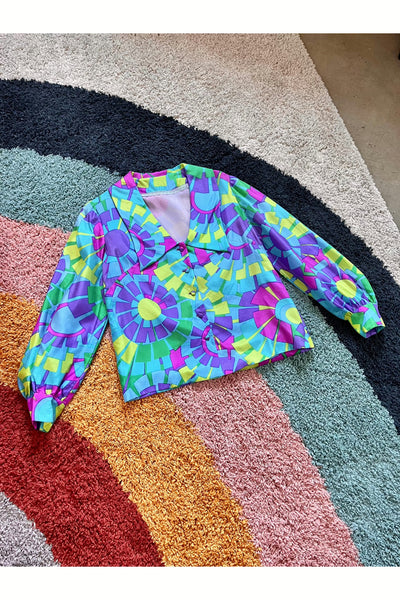 Vintage Rare 60s Psych Abstract Op Art Top/Jacket
