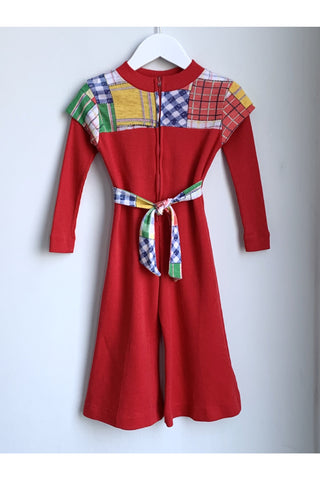 *On Hold* Vintage 70's Red Patchwork Flared Jumpsuit - 2T