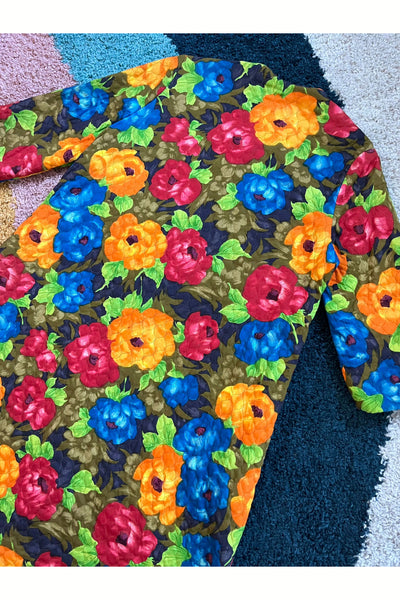 Vintage RARE 60s Bright Quilted Floral Coat