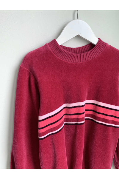 Vintage Striped Velour Sweatshirt - Size 8