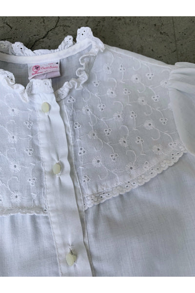 Vintage Eyelet Lace Puff Sleeve Top - Size 4