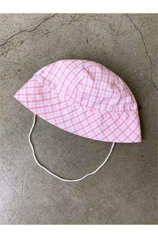 Vintage Pink Plaid Bucket Hat w/Strap