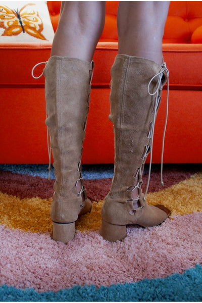 Vintage 60’s Suede Gladiator Go Go Boots - Approx Size 8.5/9