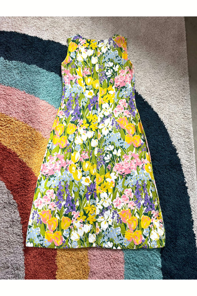 Vintage Painted Flower Print Dress