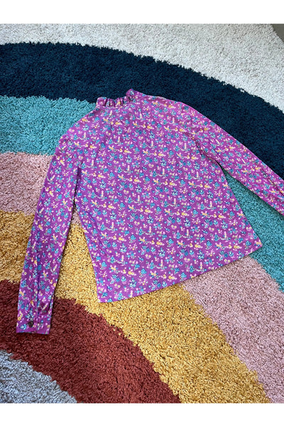 Vintage 70s Floral Ruffle Tie Neck Top