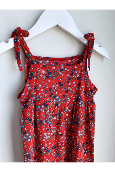 Vintage Red Floral Dress w/Tie Shoulders - Approx Size 2 or 3