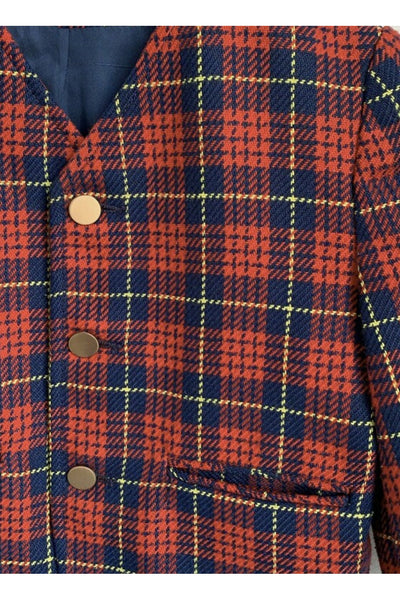 Vintage Plaid Blazer w/Contrast Buttons - Size 2