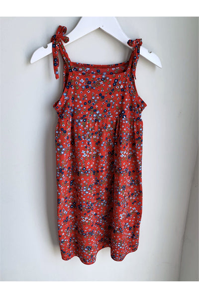 Vintage Red Floral Dress w/Tie Shoulders - Approx Size 2 or 3