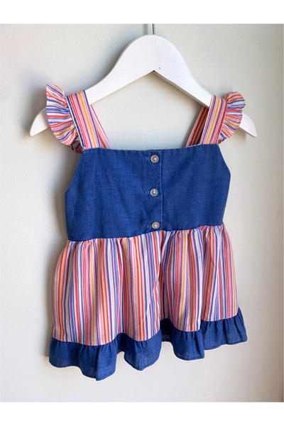 Vintage ~70’s Striped & Chambray Set - Approx Size 12 or 18 mos