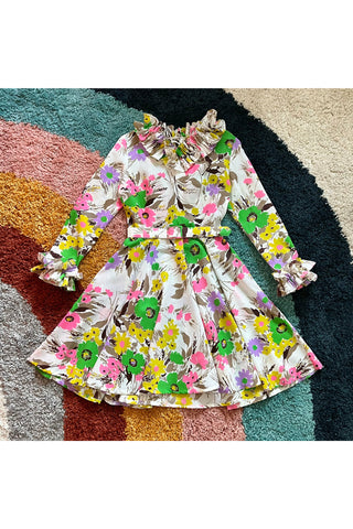 Vintage 60’s Floral Ruffle Dress - Approx Size M